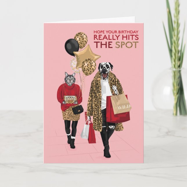 Dotty Dog Leopard Print  Hit Spot Birthday  Card (Front)
