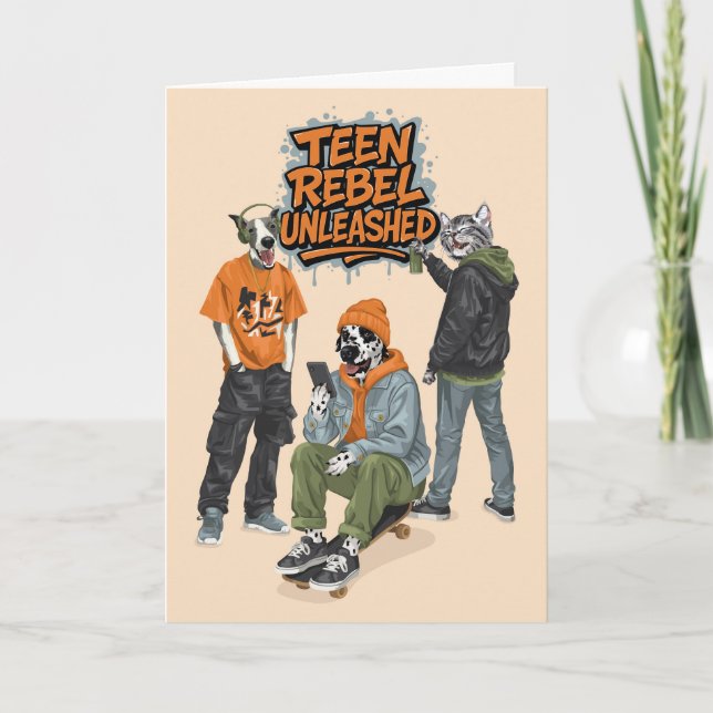 Dotty Dog Teen Rebel Unleashed Graffiti Birthday Card (Front)