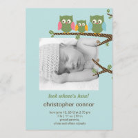 Dotty Owls Baby Boy Birth Announcement