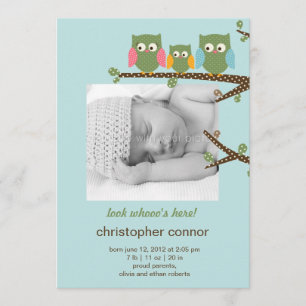 Dotty Owls Baby Boy Birth Announcement
