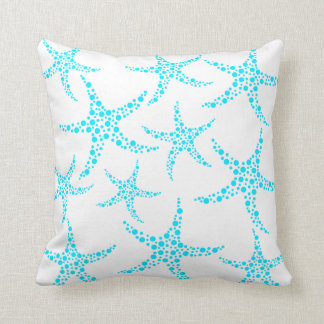 Dotty Starfish Pattern in Turquoise and White. Cushion