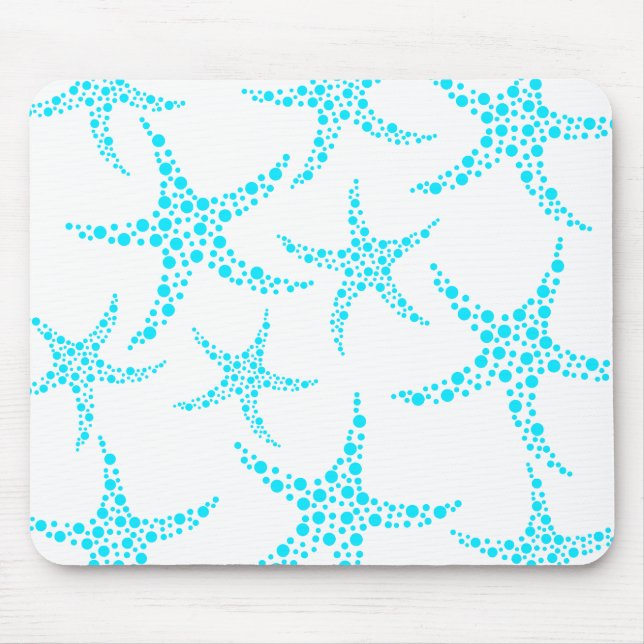 Dotty Starfish Pattern in Turquoise and White. Mouse Mat (Front)