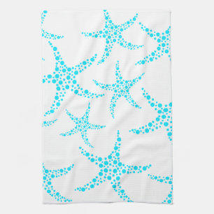 Dotty Starfish Pattern in Turquoise and White. Tea Towel