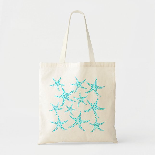 Dotty Starfish Pattern in Turquoise and White. Tote Bag (Front)