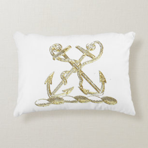Double Anchor Heraldic Crest Emblem Faux Gold Decorative Cushion