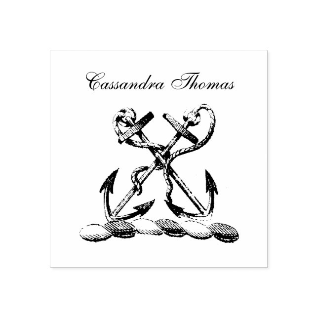 Double Anchor Heraldic Crest Emblem Faux Gold Rubber Stamp (Imprint)