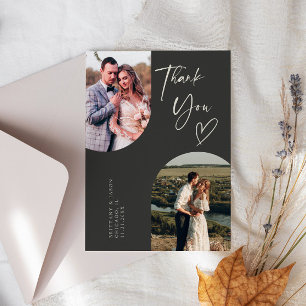 Double Arch Charcoal Wedding Photo Thank You Card
