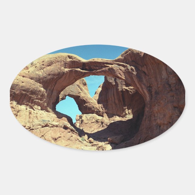 Double Arch Desert Landscape Photo Oval Sticker (Front)