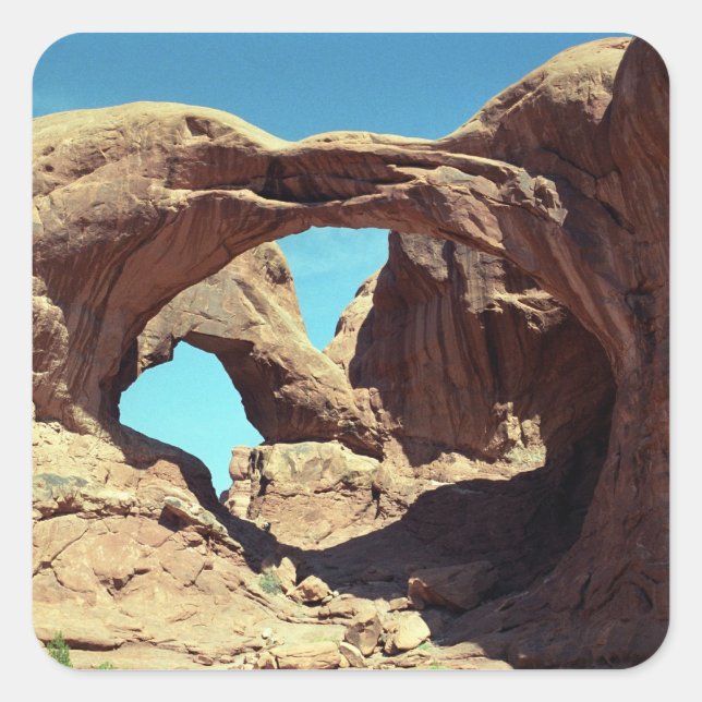 Double Arch Desert Landscape Photo Square Sticker (Front)