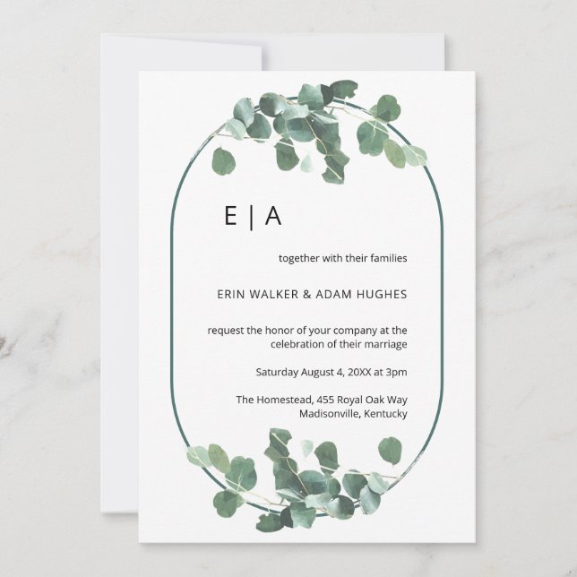Double Arch Eucalyptus Greenery Minimalist Wedding Invitation (Front)