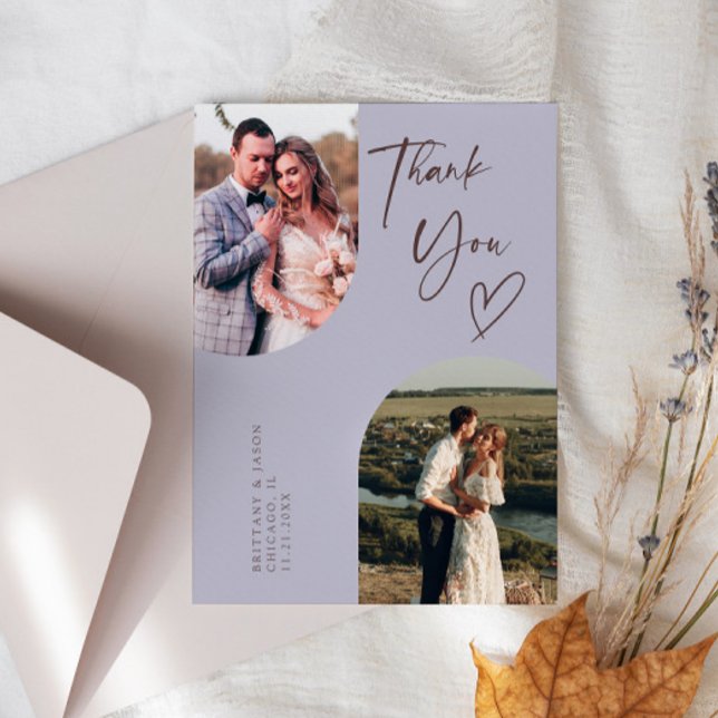 Double Arch Lilac Wedding Photo Thank You Card (Creator Uploaded)