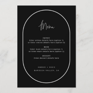 Double Arch Minimal Script Black Wedding Menu