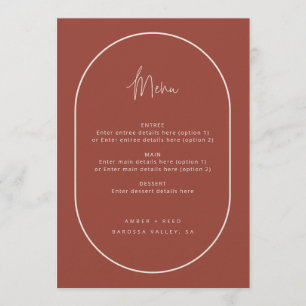 Double Arch Minimal Script Terracotta Wedding Menu