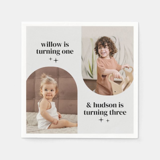 Double Arch Photo Joint Birthday Paper Napkin (Front)