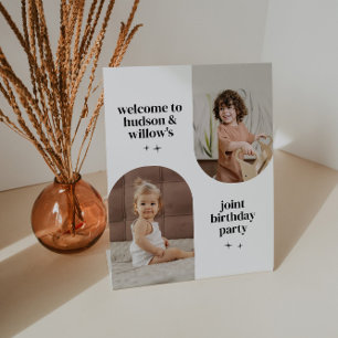 Double Arch Photo Joint Birthday Paper Napkin Pedestal Sign