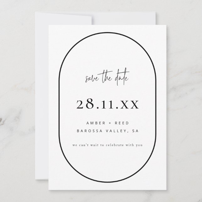 Double Arch Retro Minimalist Black & White Save The Date (Front)