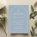 Double arch simple cross blue christening baptism invitation<br><div class="desc">Inivite your guest to your event with this minimalist and simple baptism invitation card, features double arch border on a blue background and a dainty cross. For more advanced customisation of this design, e.g. changing layout, font or text size please click the "CUSTOMIZE" button above. Please contact me for any...</div>