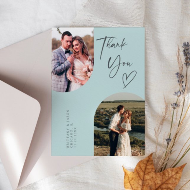 Double Arch Turquoise Wedding Photo Thank You Card (Creator Uploaded)