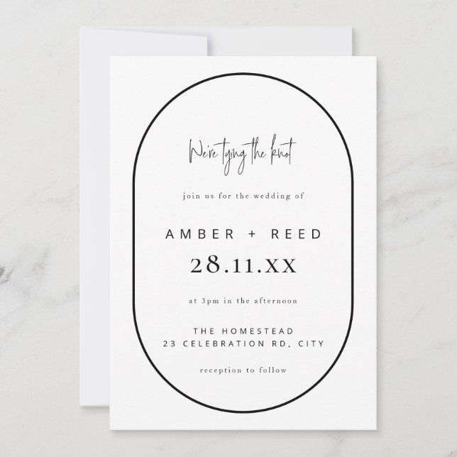 Double Arch Tying Knot Wedding Black & Whie Invitation (Front)