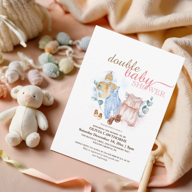  Double Baby Shower Cute Modern Baby Shower Invitation (Creator Uploaded)