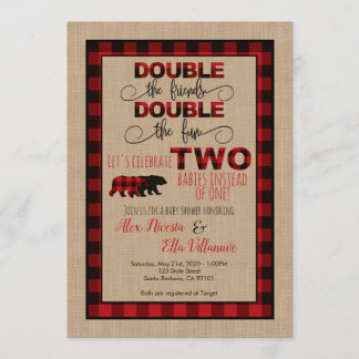 Double Baby Shower Invitation Lumberjack