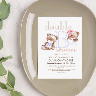  Double Baby Shower Two Bears Girl and Boy  Invitation
