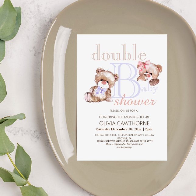  Double Baby Shower Two Bears Girl and Boy  Invitation (Creator Uploaded)