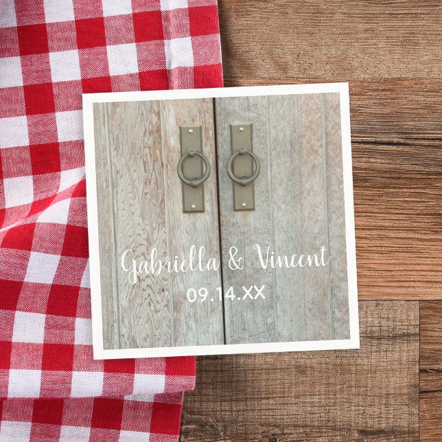 Double Barn Doors Country Wedding Napkin (Add a rustic chic flair to your farm wedding reception with the charming barn door paper napkins.)