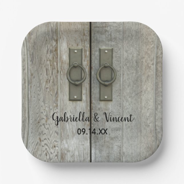 Double Barn Doors Country Wedding Paper Plate (Front)