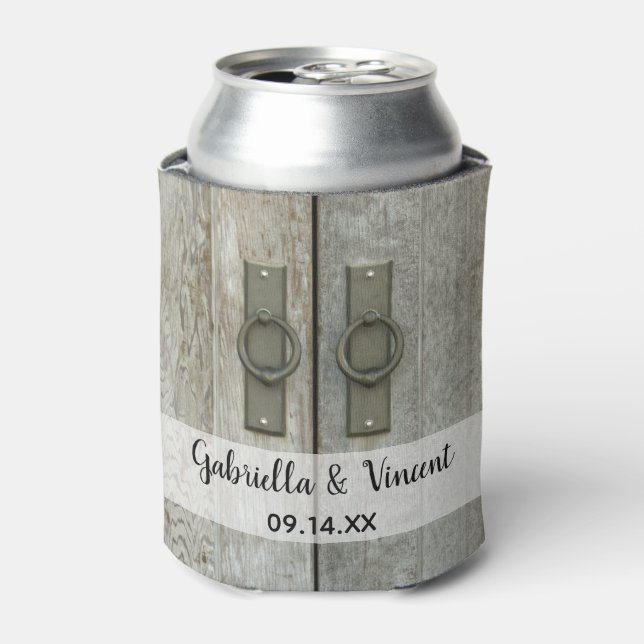 Double Barn Doors Farm Wedding Favour Can Cooler (Can Front)