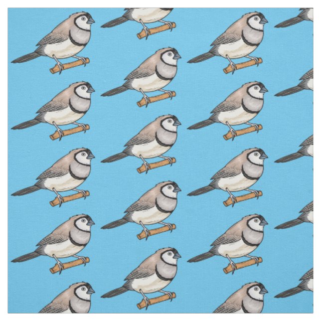 Double-barred finch bird cartoon illustration fabric (Swatch)