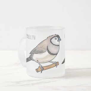 Double-barred finch bird cartoon illustration frosted glass coffee mug