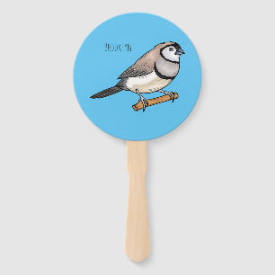 Double-barred finch bird cartoon illustration hand fan
