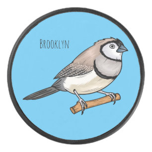 Double-barred finch bird cartoon illustration hockey puck