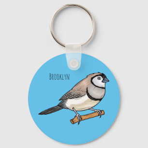 Double-barred finch bird cartoon illustration key ring