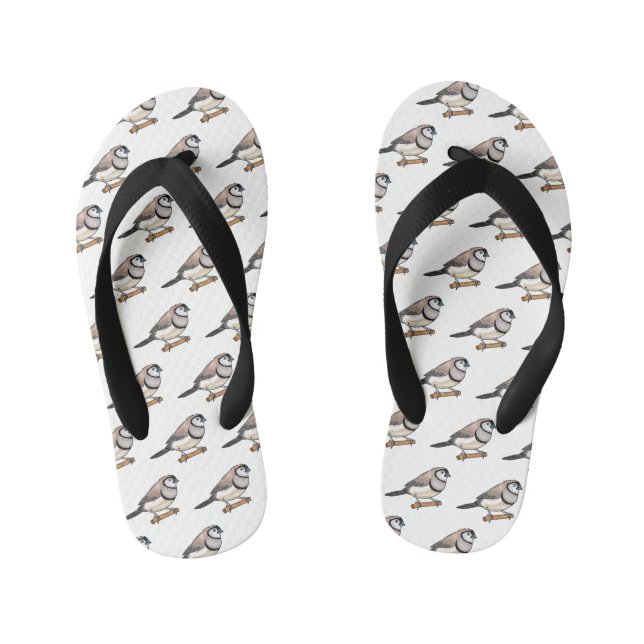 Double-barred finch bird cartoon illustration  kid's flip flops (Footbed)