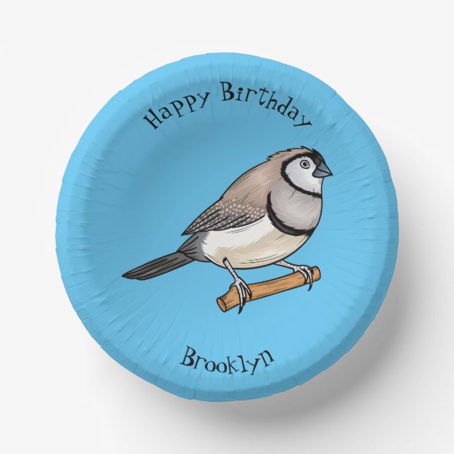 Double-barred finch bird cartoon illustration  paper plate (Front)