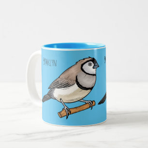 Double-barred finch bird cartoon illustration   Two-Tone coffee mug