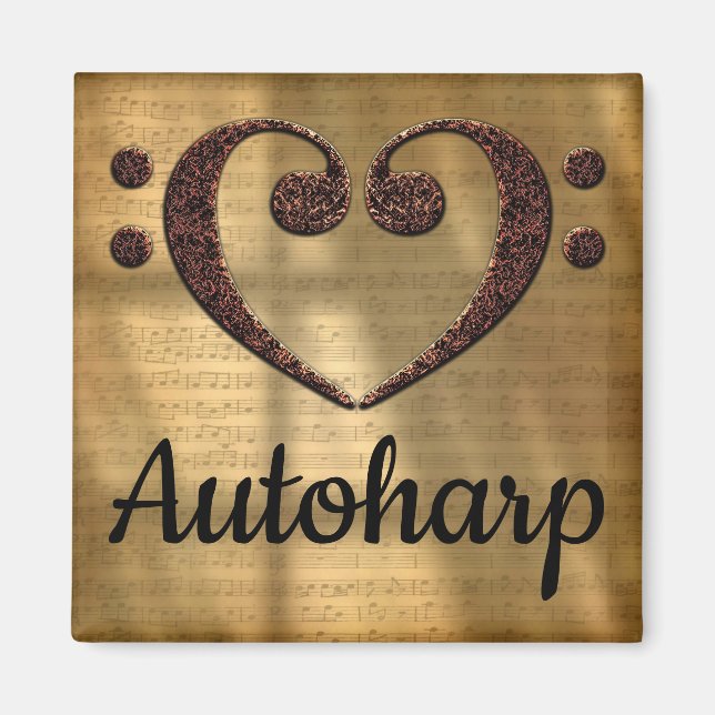 Double Bass Clef Heart Autoharp Magnet (Front)