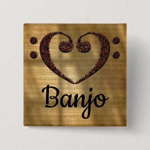 Double Bass Clef Heart Banjo 15 Cm Square Badge