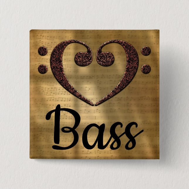 Double Bass Clef Heart Bass 15 Cm Square Badge (Front)