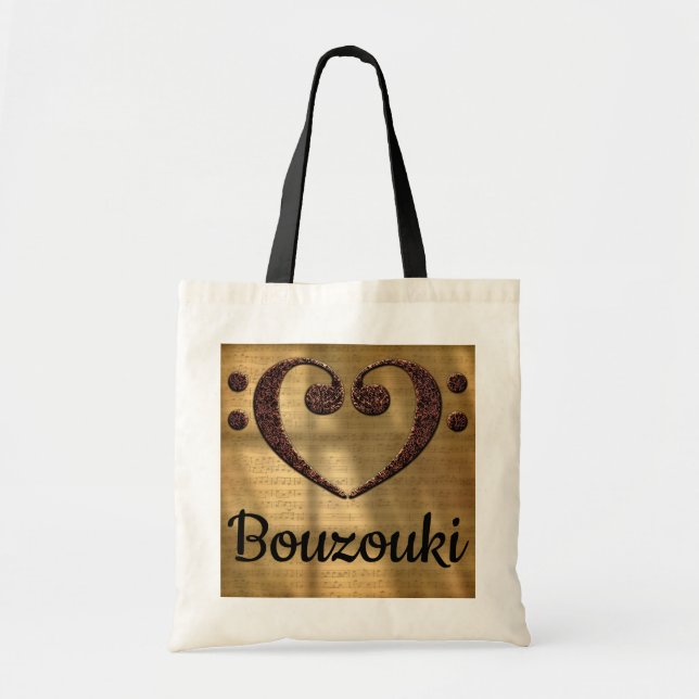 Double Bass Clef Heart Bouzouki Tote Bag (Front)