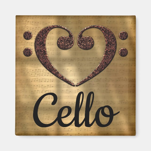 Double Bass Clef Heart Cello Magnet (Front)
