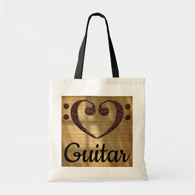 Double Bass Clef Heart Guitar Tote Bag (Front)
