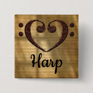 Double Bass Clef Heart Harp 15 Cm Square Badge