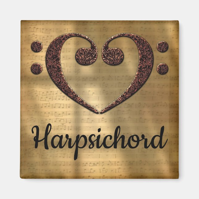 Double Bass Clef Heart Harpsichord Magnet (Front)