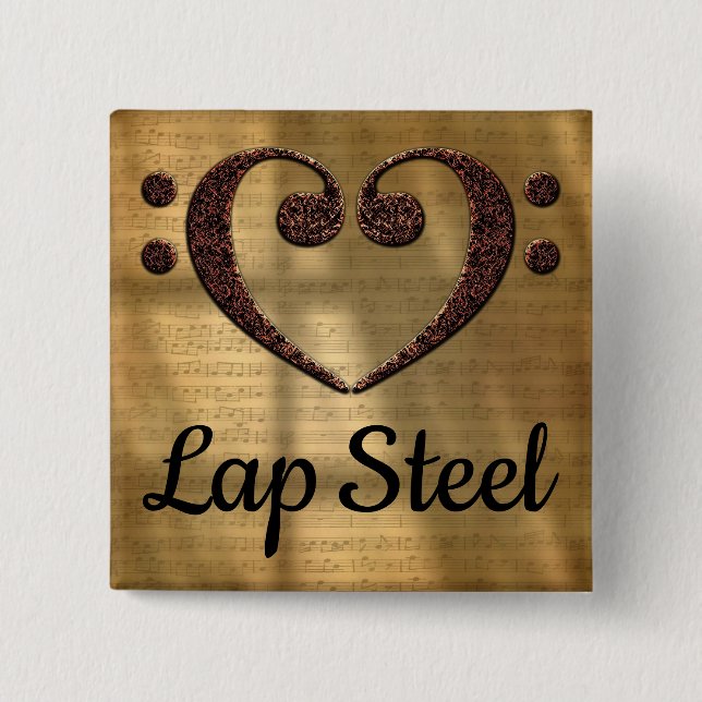 Double Bass Clef Heart Lap Steel 15 Cm Square Badge (Front)