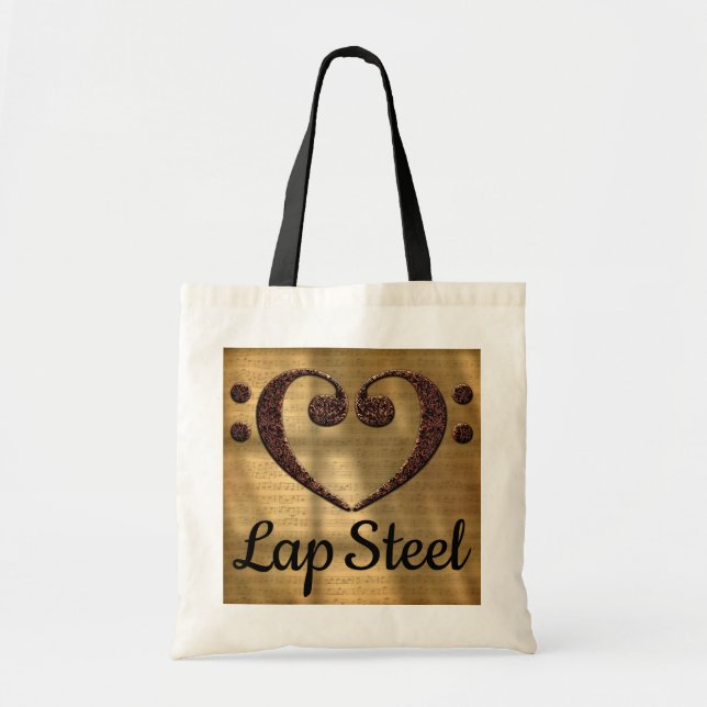 Double Bass Clef Heart Lap Steel Tote Bag (Front)