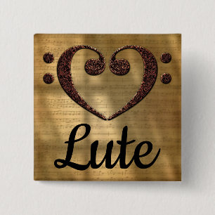 Double Bass Clef Heart Lute 15 Cm Square Badge