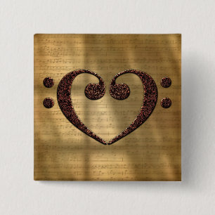 Double Bass Clef Heart Over Sheet Music 15 Cm Square Badge